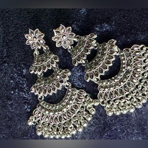 Silver-Tone Floral Filigree Chandelier Earrings - Women Jewelry